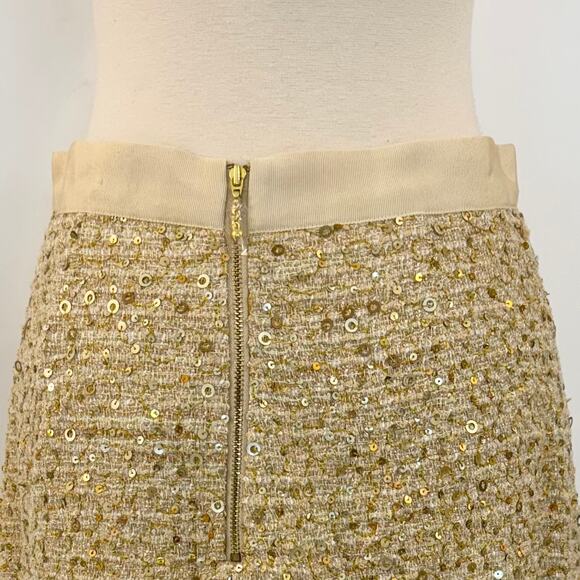 Kate Spade Sequin Tweed Gold Metallic Mini Pencil Skirt | Size 4 - Picture 7 of 10